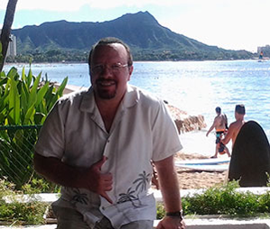 Alex shaka in front of Diamond Head